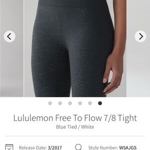 Lululemon Free To Flow 7/8 Tight Leggings Black Size 6